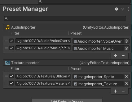 Project Settings - Preset Manager