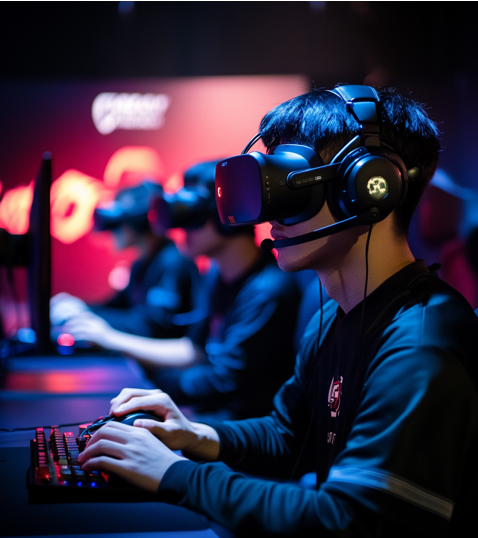 a man gaming using VR goggle in an e-sports tournament