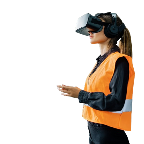 A woman training on health and safety using VR goggles